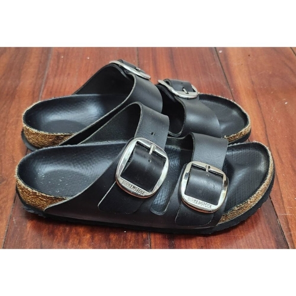 Birkenstock Arizona Womens Leather Sandals Black Double Buckle Comfort Slides 37 - Picture 5 of 14